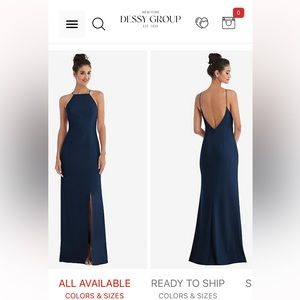 Dessy Midnight Navy OPEN-BACK HIGH-NECK HALTER TRUMPET GOWN size 2